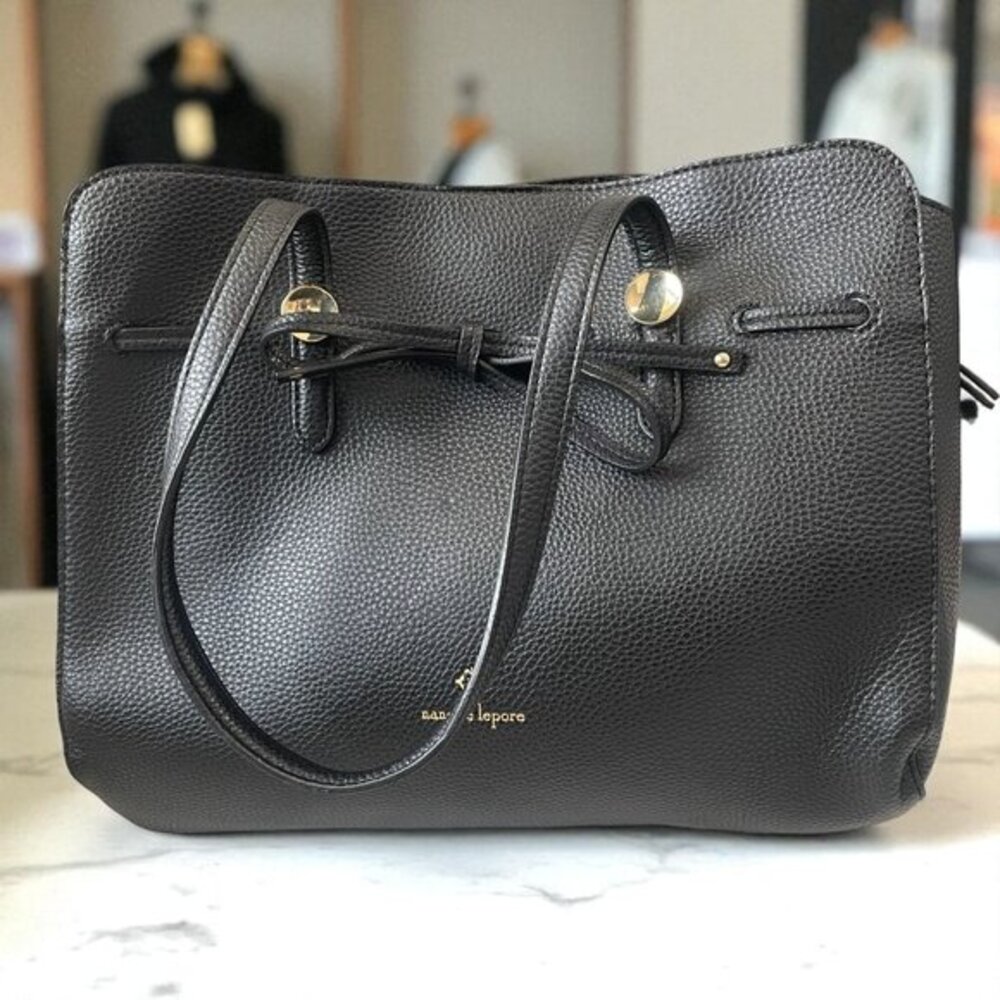 Nanette Lepore Black Pebbled Tote Bag Coquette Chic Everyday Work‎ Purse